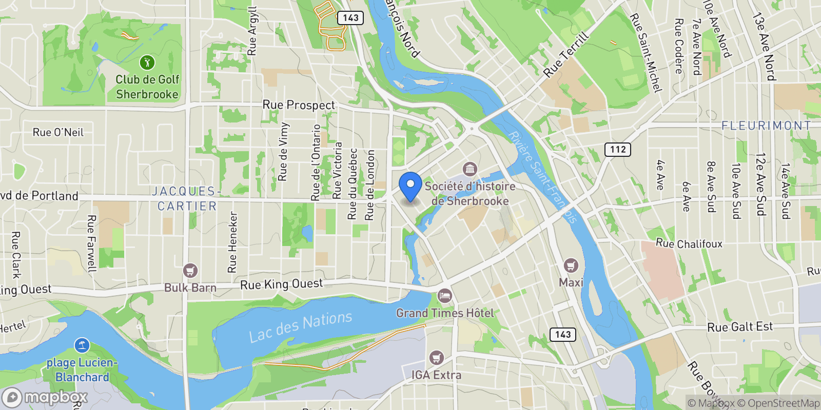 Map showing 291 Ch. des Eaux-Vives, Sherbrooke, Quebec, Canada.