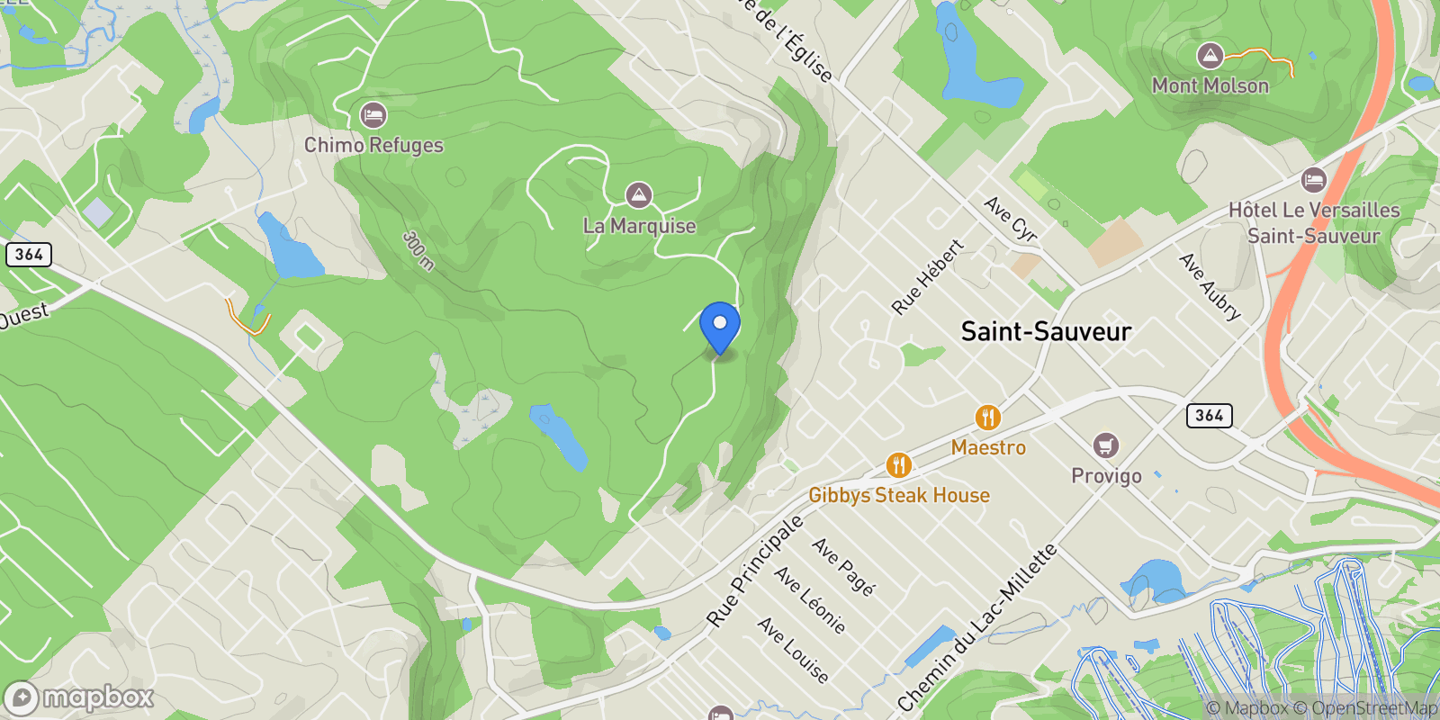 Map showing 331 Ch. de l'Héritage, Saint-Sauveur, Quebec, Canada.