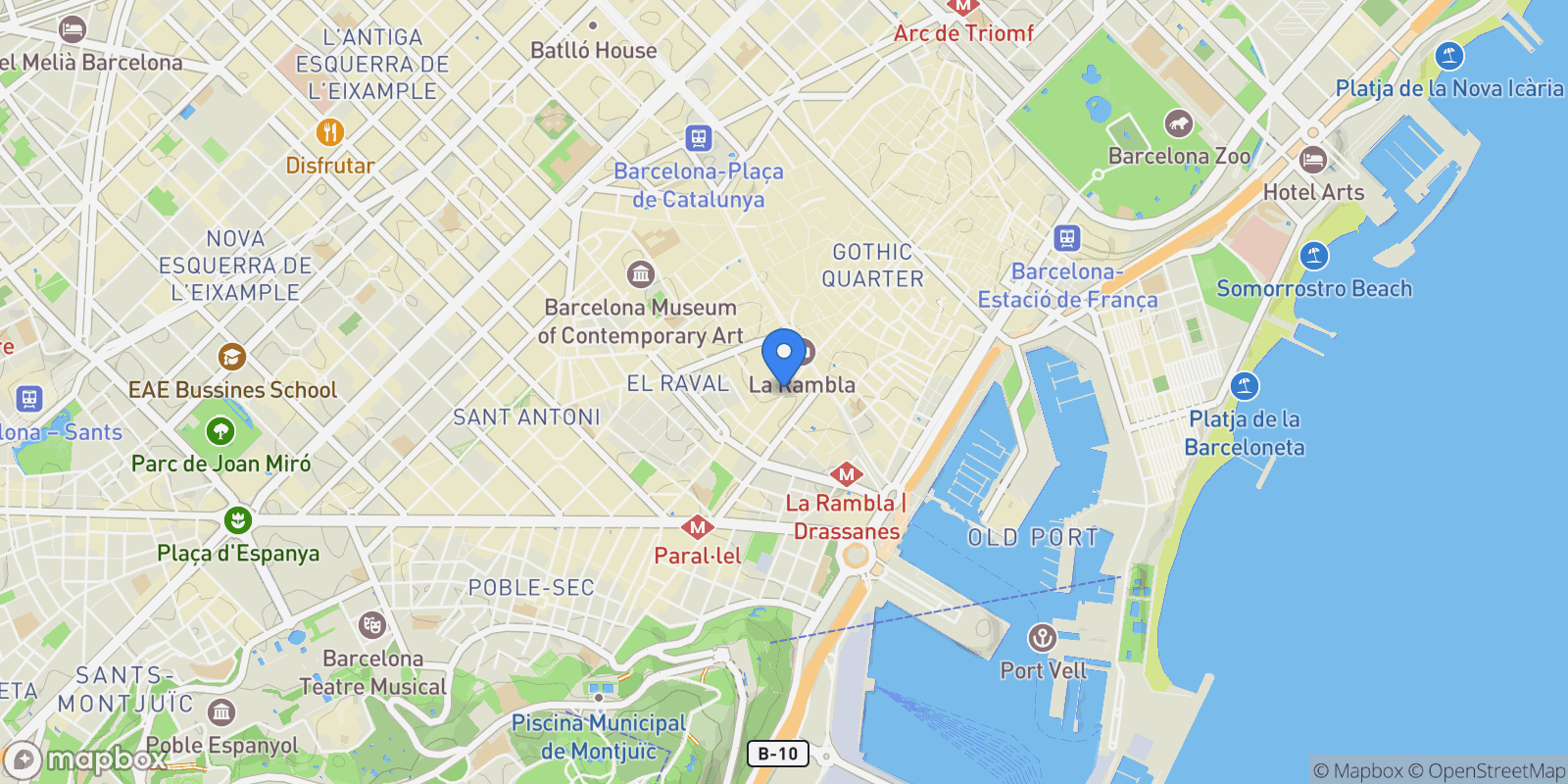 Map showing El Raval, Barcelona, BARCELONA, Barcelona, Ciutat Vella, Barcelona, Spain.