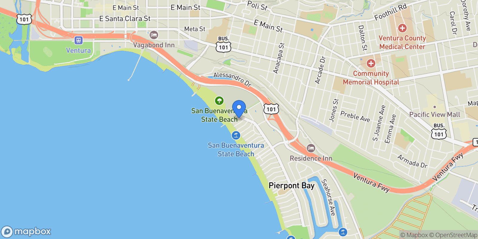 Map showing 934 Sharon Lane, Ventura, California, United States.