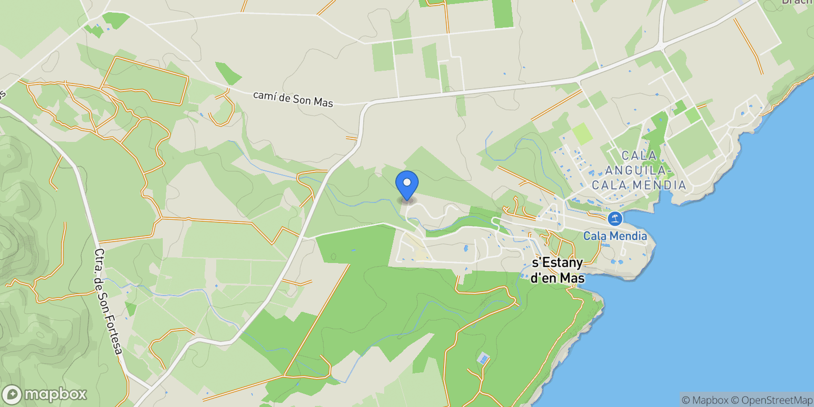Map showing Cala romantica, Manacor, BALEARES, Manacor, Manacor, Balearic Islands, Spain.