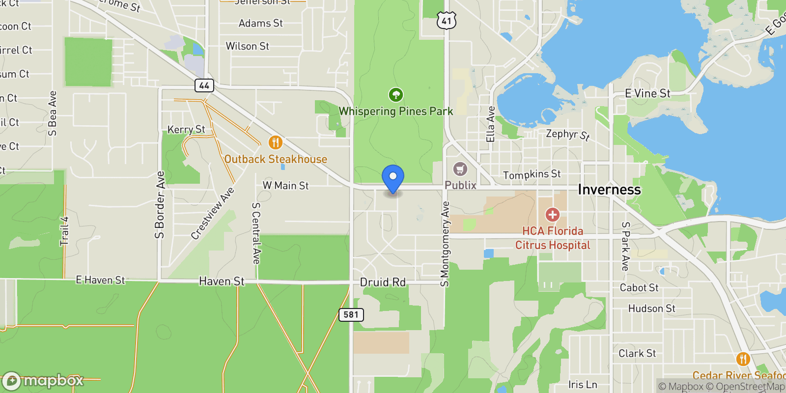 Map showing 1601 W Main Street, Inverness, FL 34450, Inverness, Florida, United States.