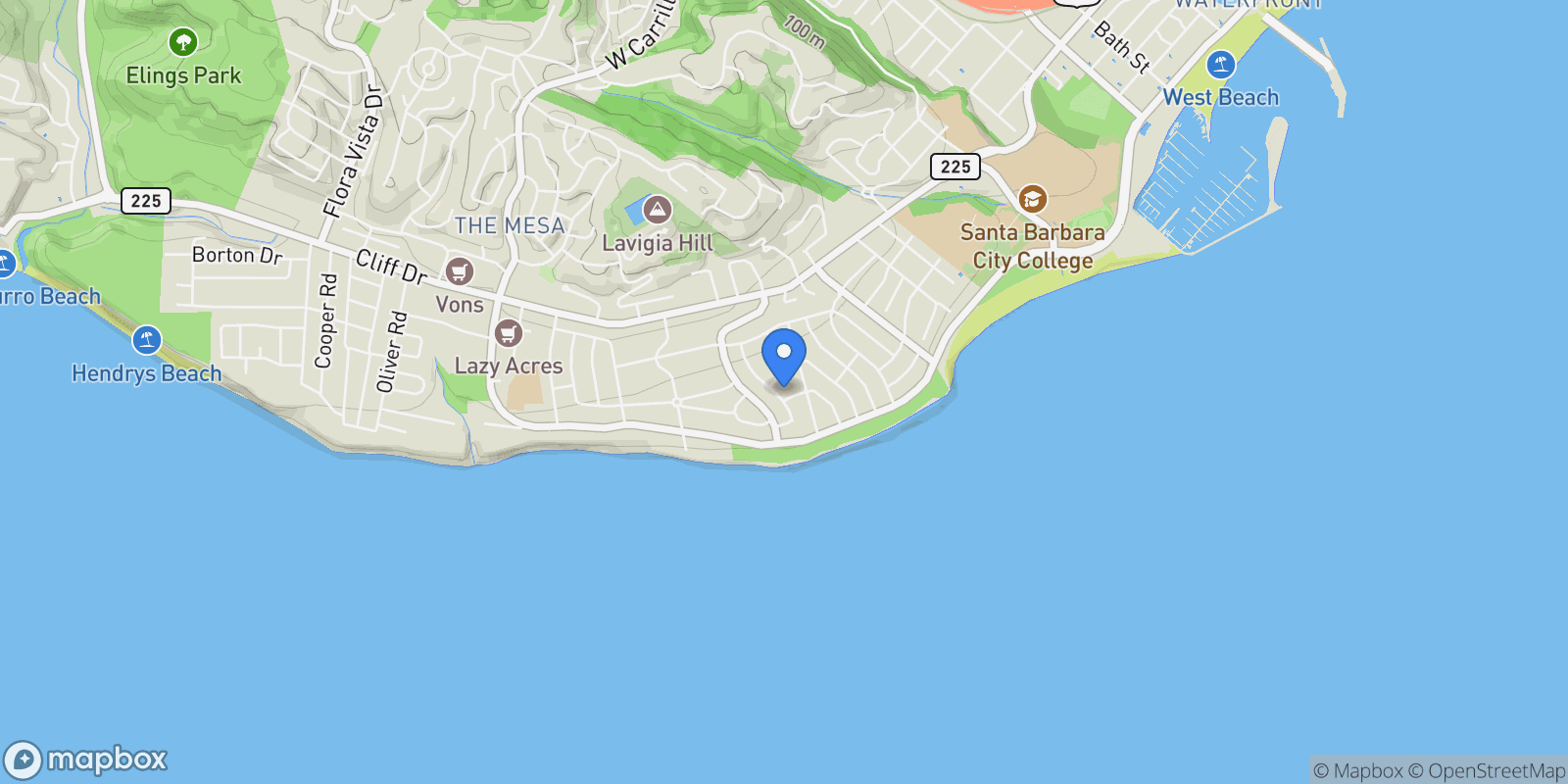 Map showing 220 Santa Rosa Place, Santa Barbara, California, United States.