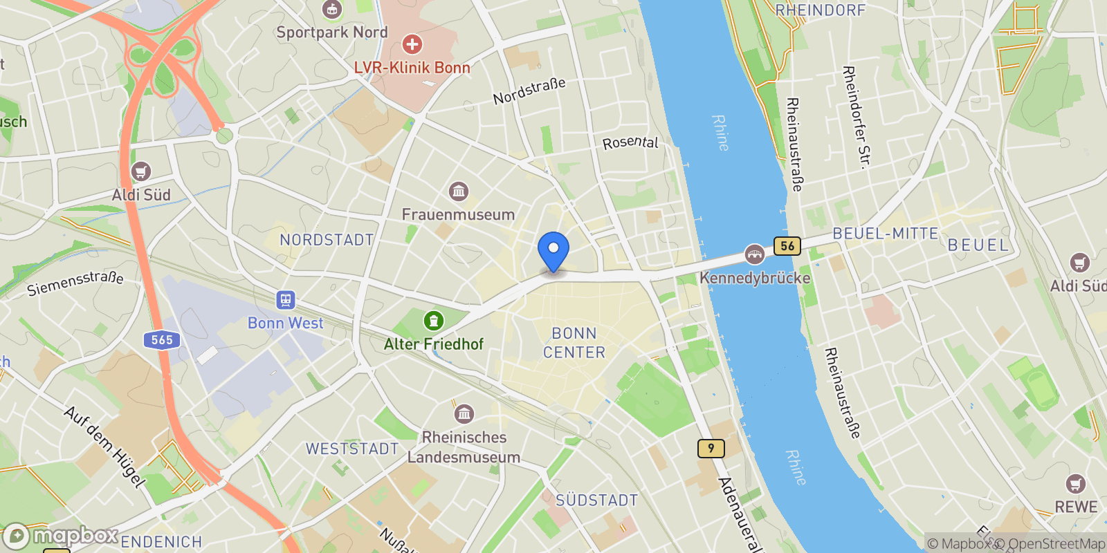 Map showing Bonn, NW 51377, Bonn, North Rhine-Westphalia, Germany.