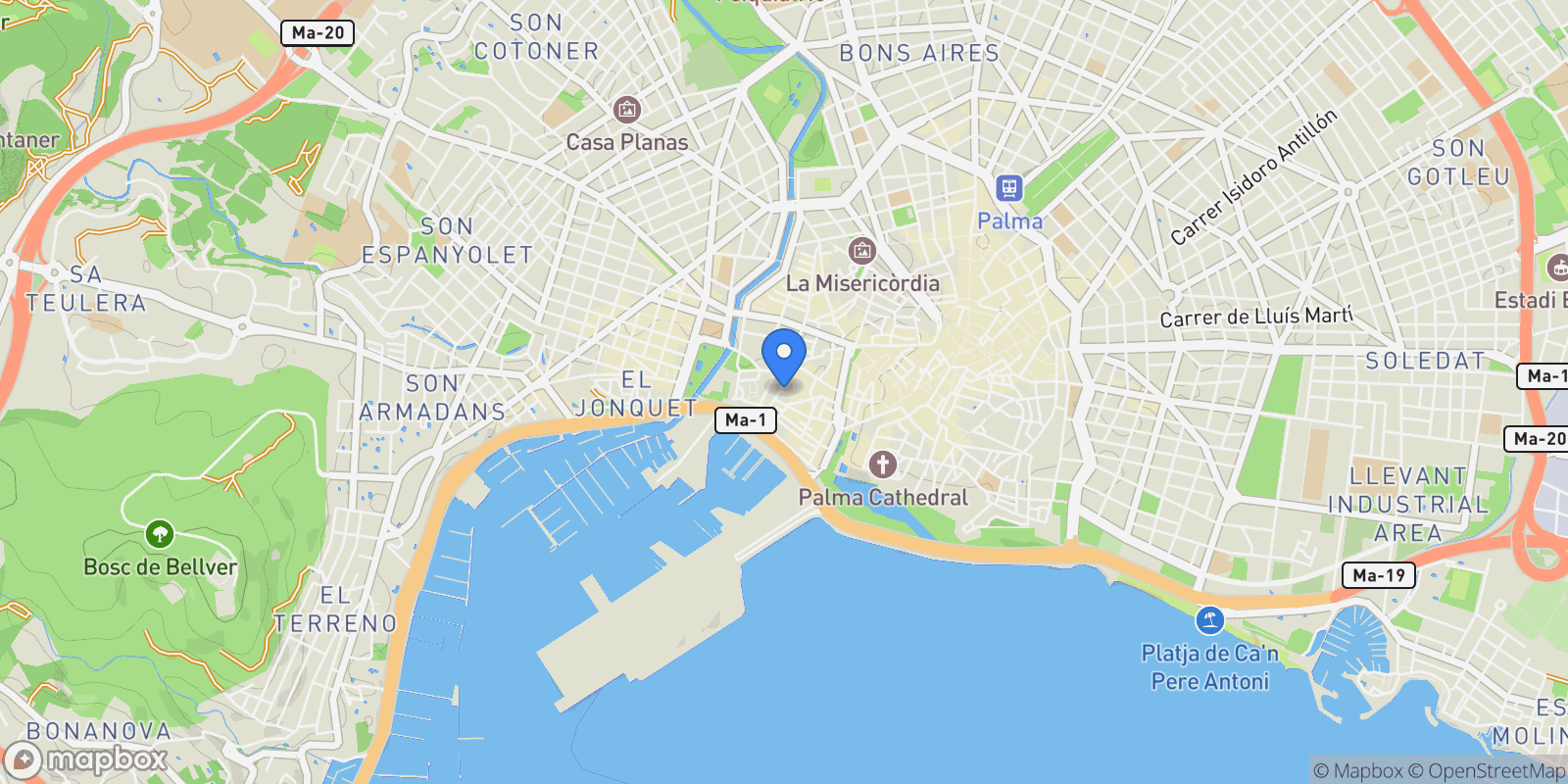 Map showing Centro, Palma de Mallorca, BALEARES, Palma de Mallorca, Palma, Balearic Islands, Spain.