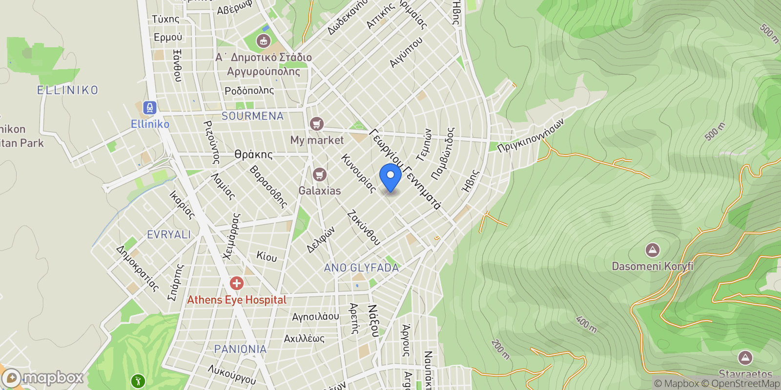 Map showing Ano Glyfada, Glyfada, Attica, Greece.