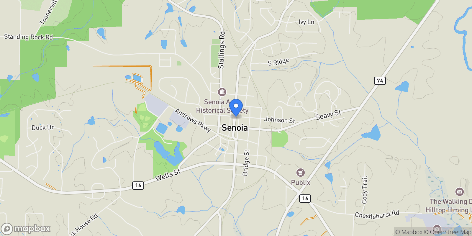 Map showing Senoia, Georgia, United States.