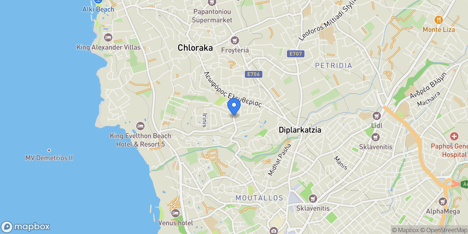 Map showing Agiou Nikolaou, Chlorakas 8220, Cyprus, Chloraka, Paphos, Cyprus.