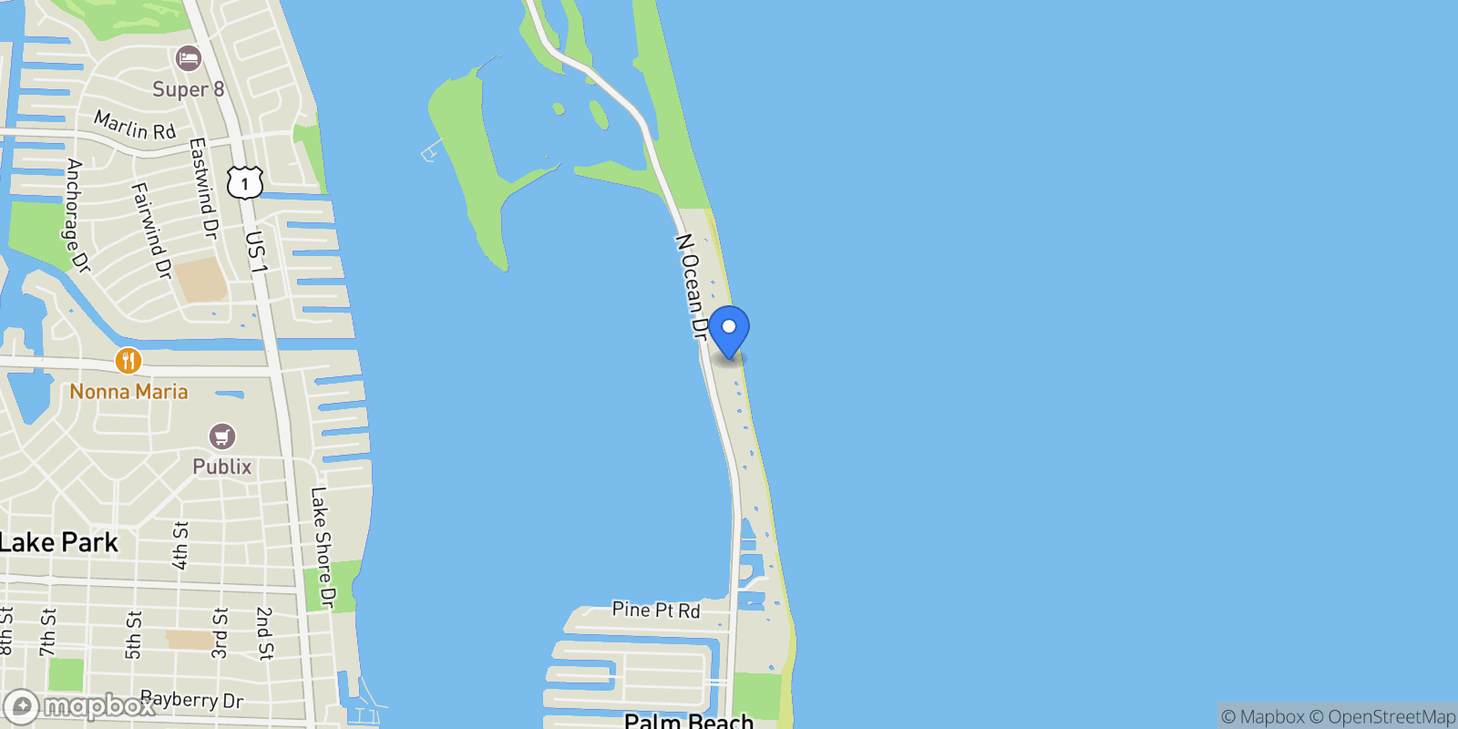 Map showing N Ocean Drive, Riviera Beach, Florida, United States.