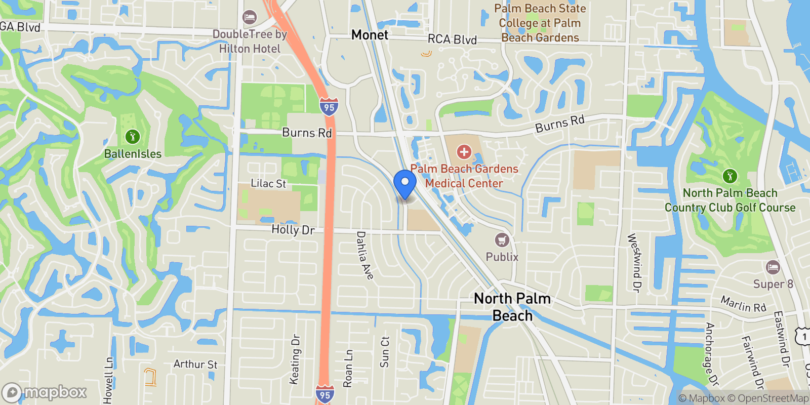 Map showing Riverside Drive, Palm Beach Gardens, Florida, United States.