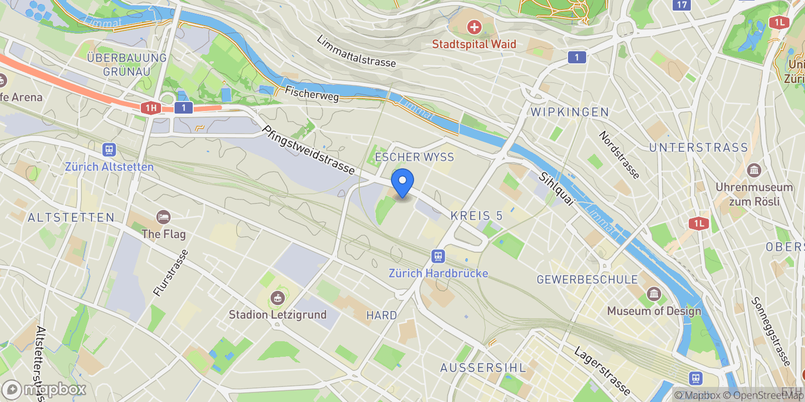 Map showing Turbinenstrasse 18, Zürich, ZH 8005, Zürich, Zurich, Switzerland.