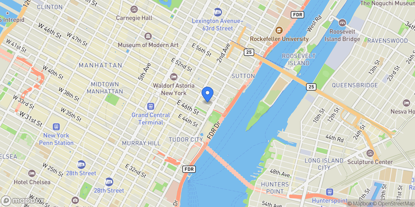 Map showing 100 United Nations Plaza 39E, #39-E, New York, NY, 10017, USA, New York, New York, United States.