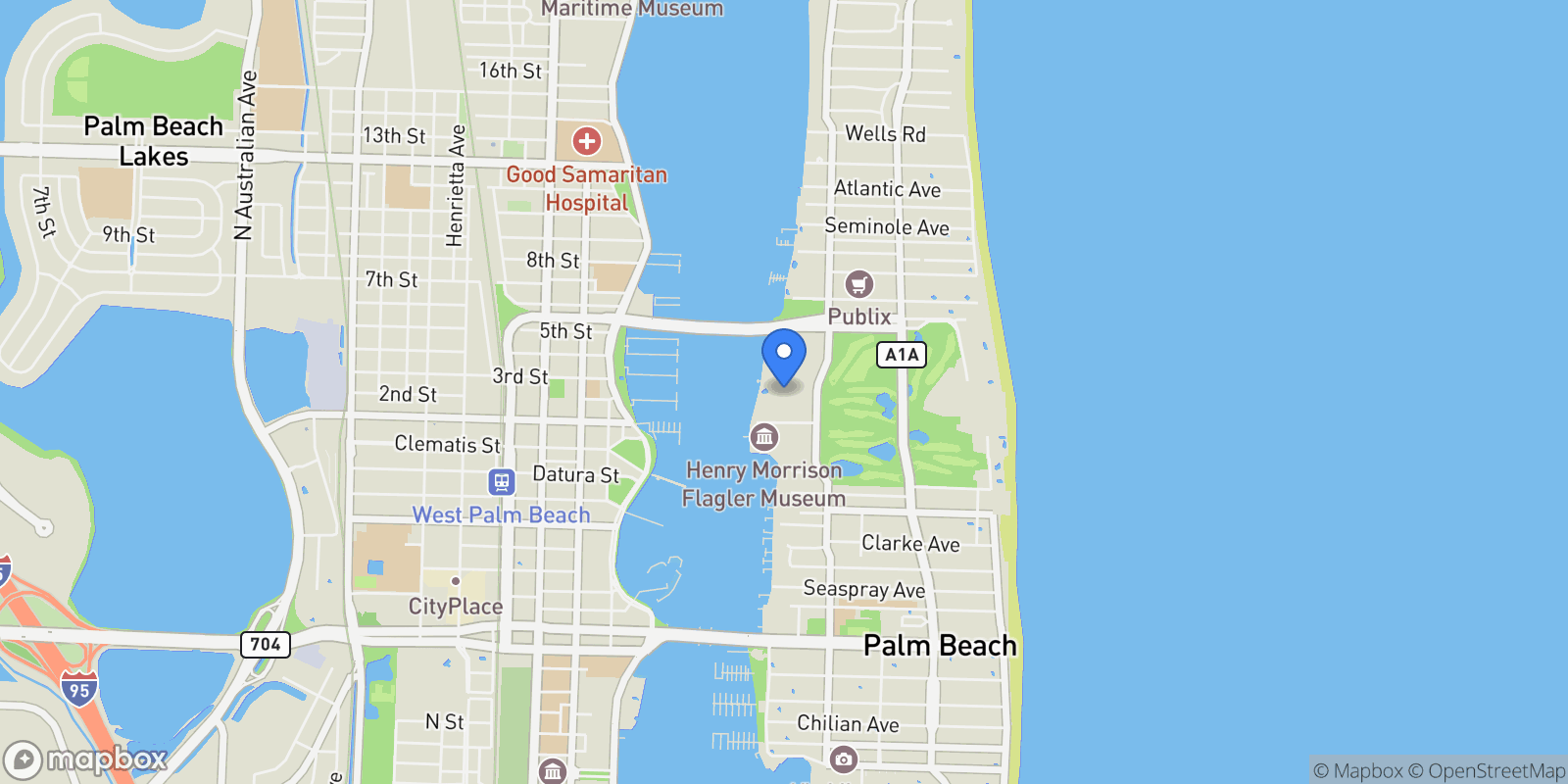 Map showing Cocoanut Row, Palm Beach, Florida, United States.