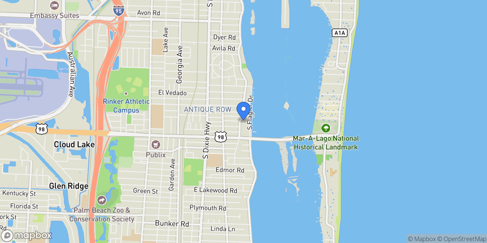 Map showing Washington Road, West Palm Beach, Florida, United States.