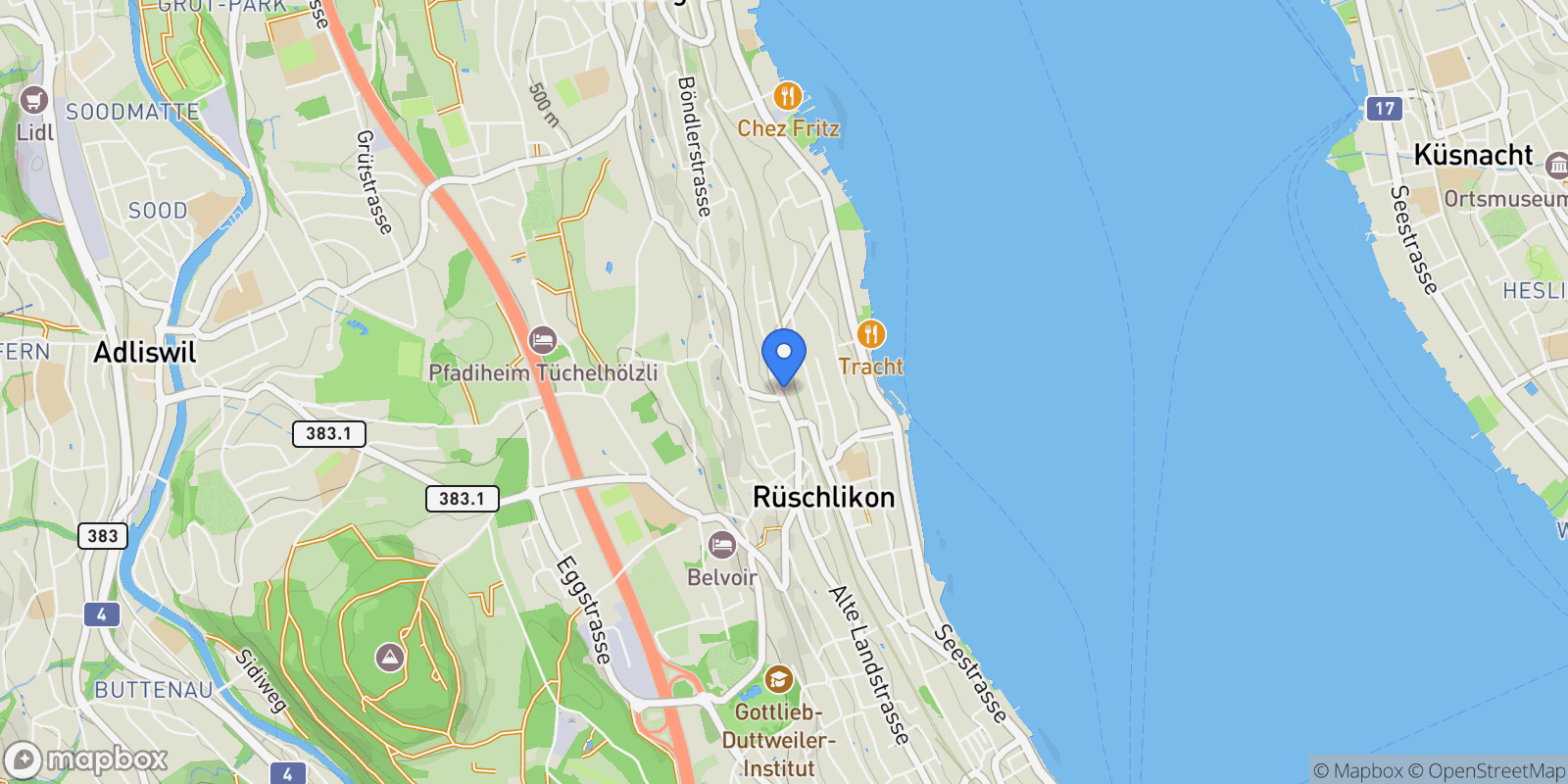 Map showing Rüschlikon, ZH, Rüschlikon, ZH 8803, Rüschlikon, Zurich, Switzerland.