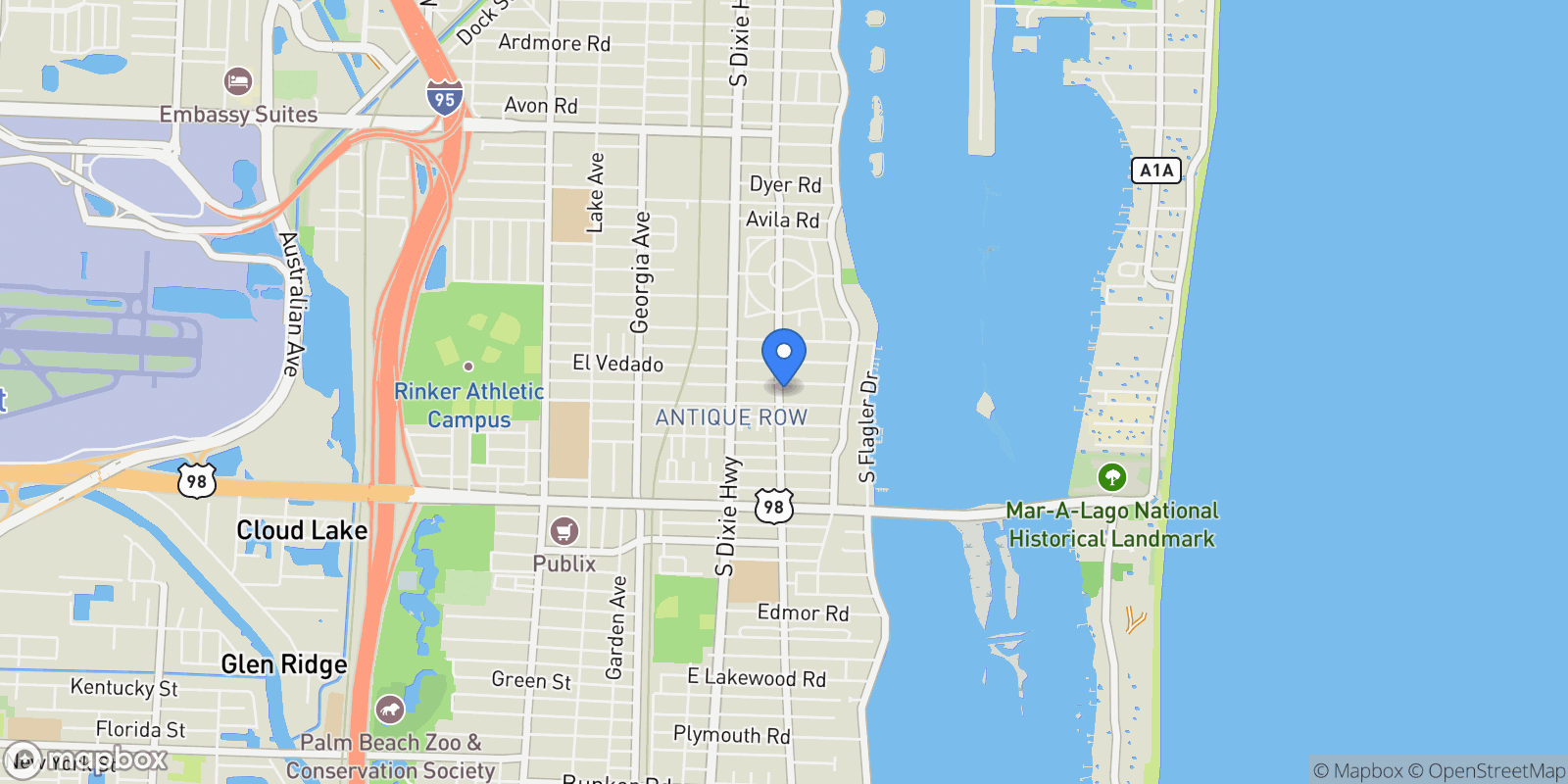 Map showing S Olive Avenue, West Palm Beach, Florida, United States.