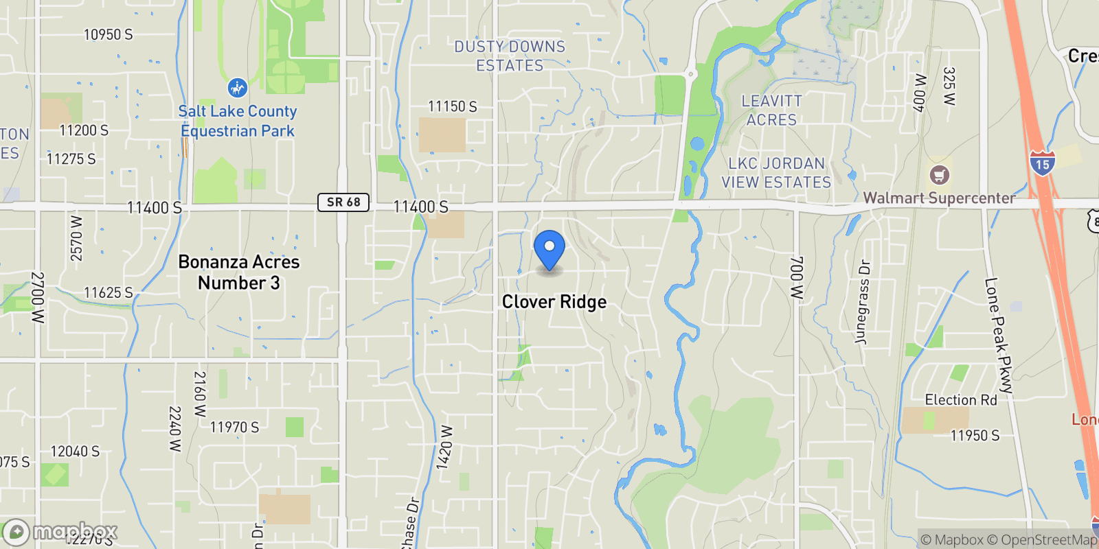 Map showing 1182 COUNTRY RIDGE DR, South Jordan, Utah, United States.
