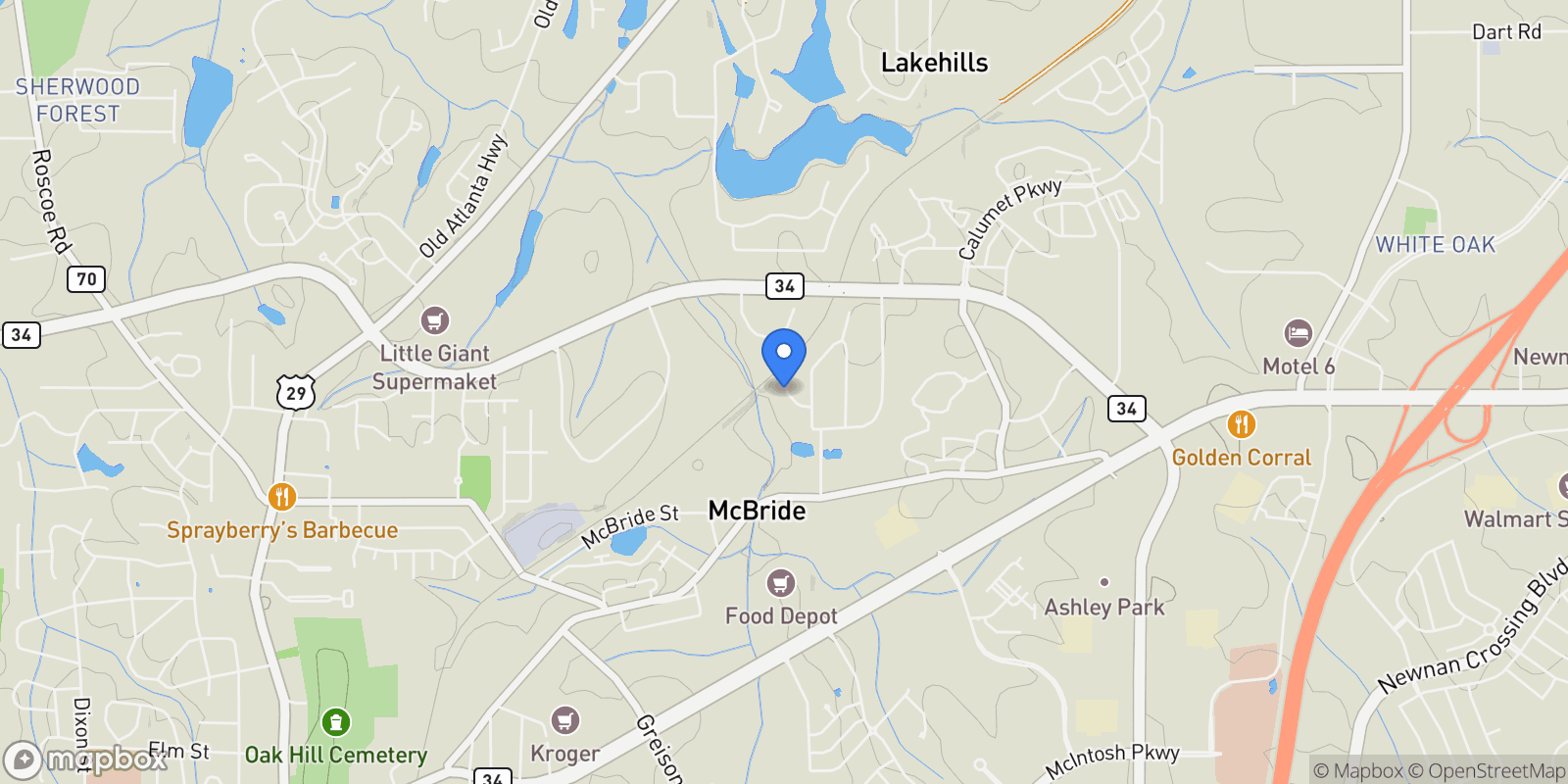 Map showing Newnan, Georgia, United States.