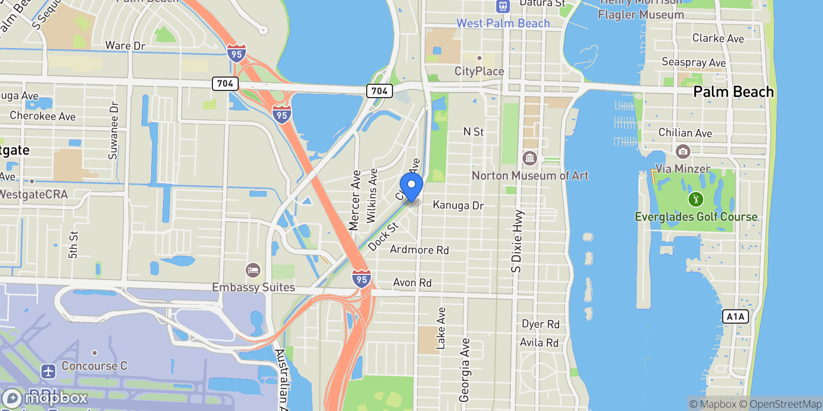 Map showing Dock Street, West Palm Beach, Florida, United States.