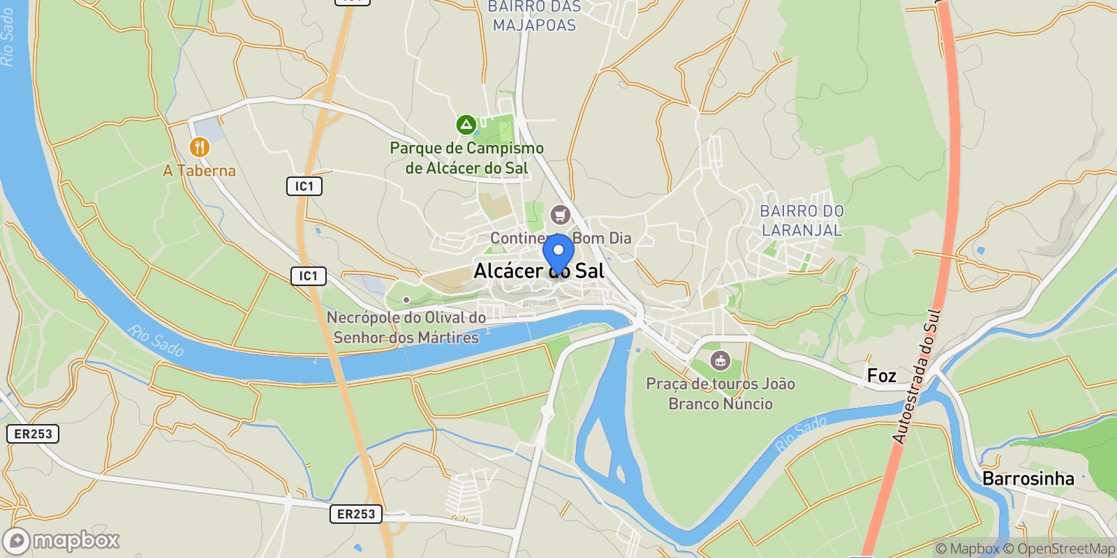Map showing 7580-189 Alcácer do Sal, Portugal, Alcacer do Sal, Setubal, Portugal.