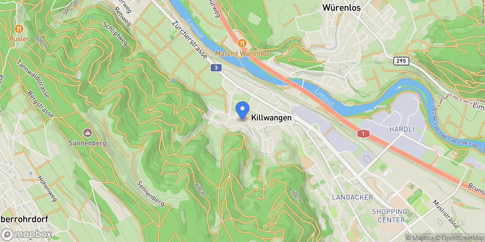 Map showing Rütihaldenstrasse 8b, Killwangen, AG 8956, Killwangen, Switzerland.