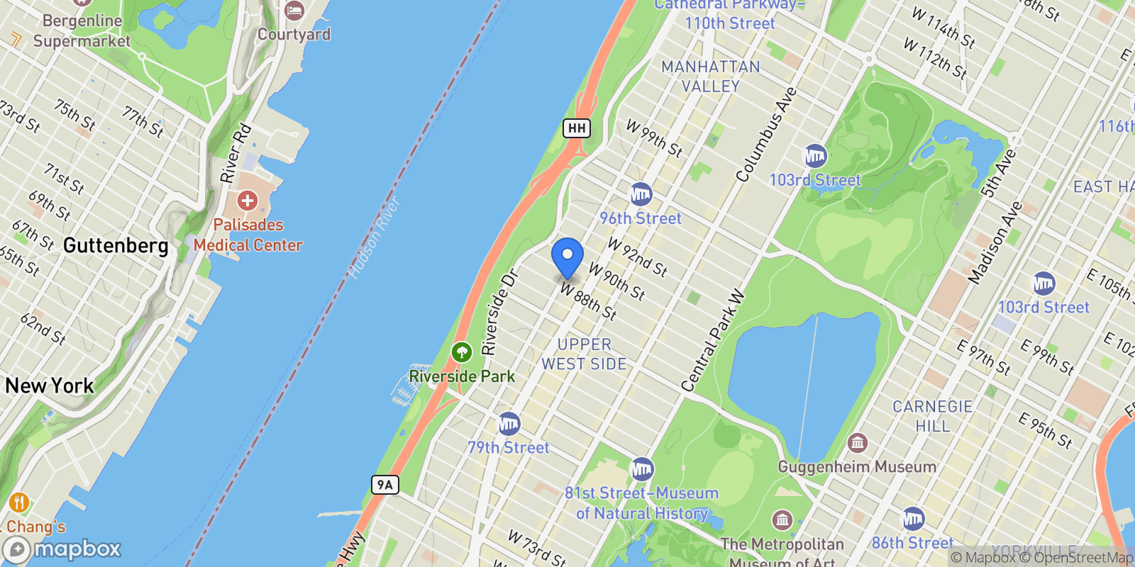Map showing 588 W END AVE, New York, New York, United States.
