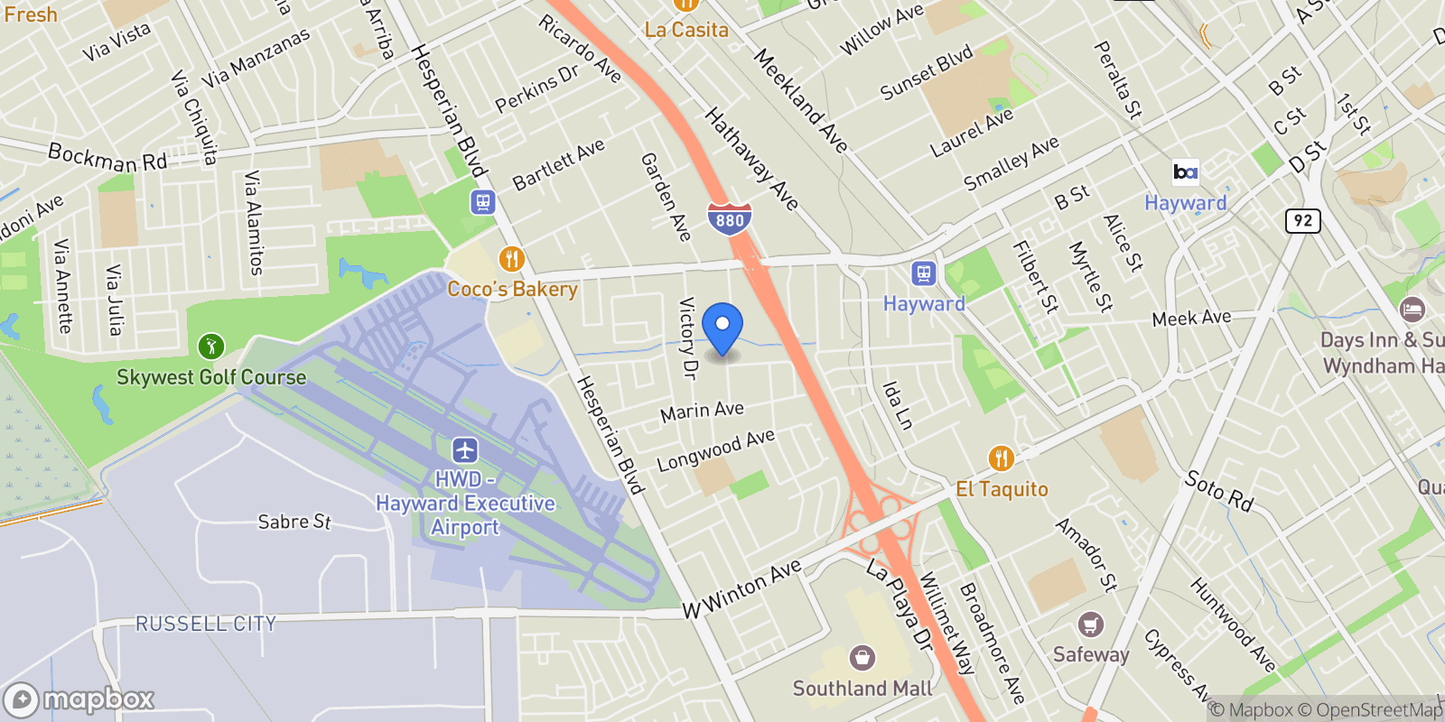 Map showing 22357 S Garden Ave, Hayward, California, United States.