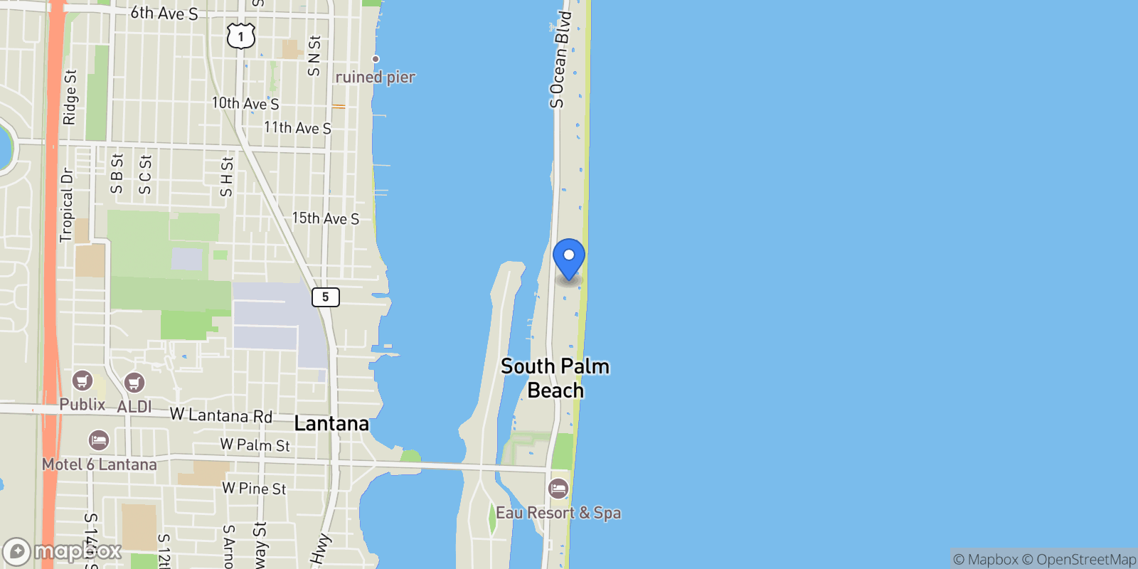 Map showing S Ocean Boulevard, Palm Beach, Florida, United States.