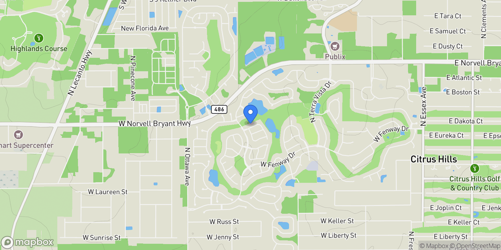 Map showing 1343 W Greenmeadow Path, Hernando, FL 34442, Hernando, Florida, United States.
