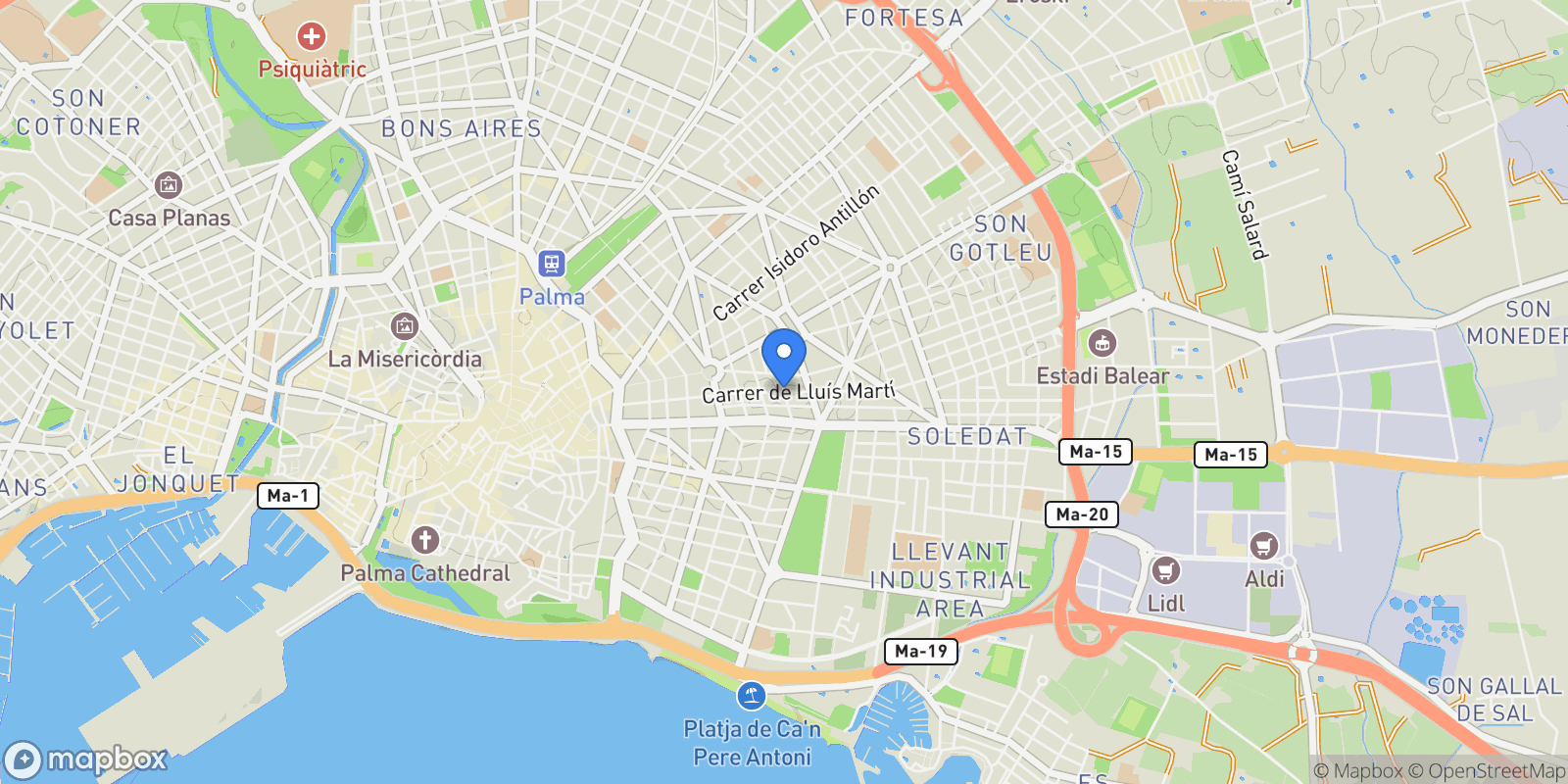 Map showing Palma, Mallorca, Palma, Palma, Balearic Islands, Spain.