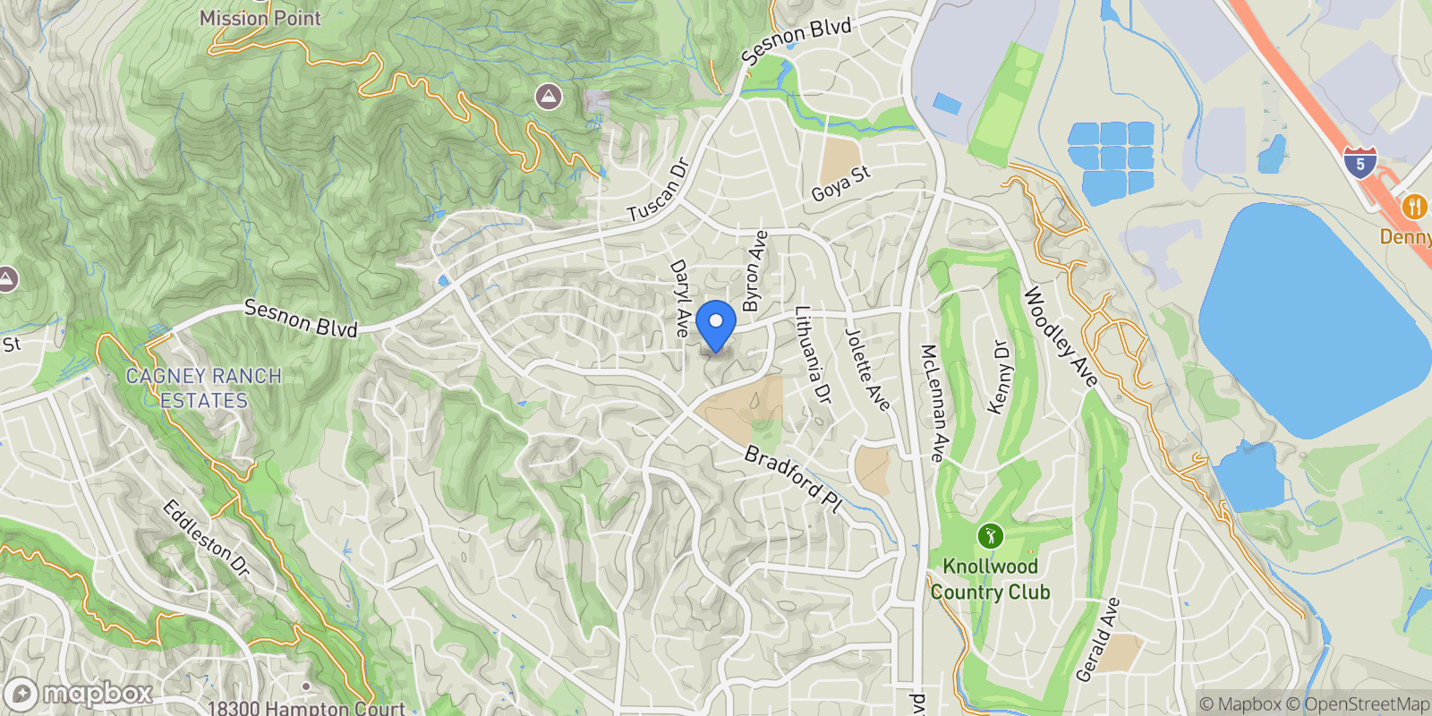 Map showing 12426 Henzie Place, Granada Hills, CA, 91344, USA, Los Angeles, California, United States.