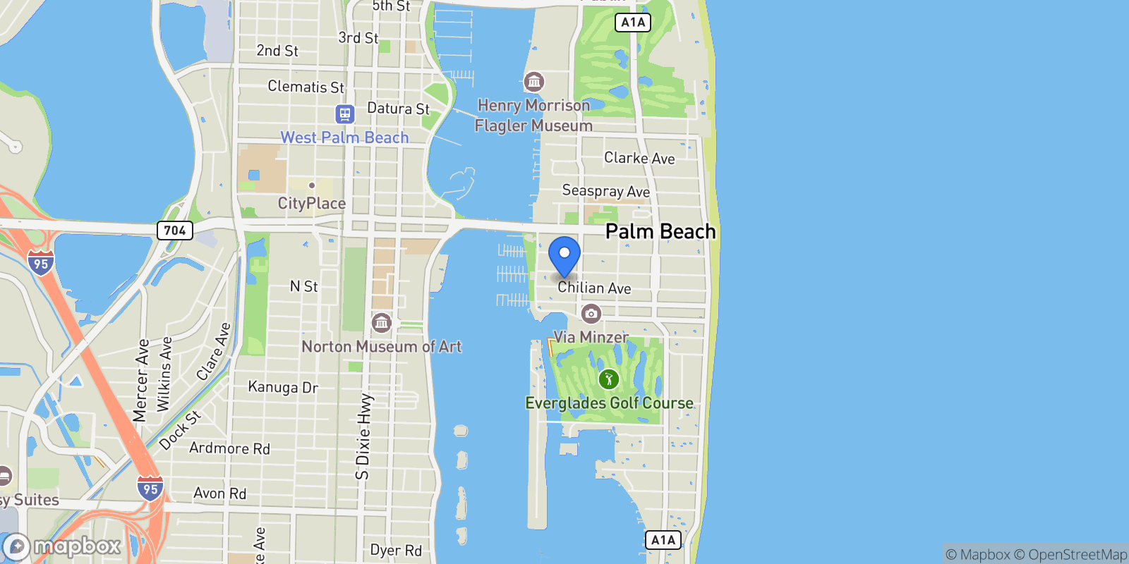 Map showing Chilean Avenue, Palm Beach, Florida, United States.