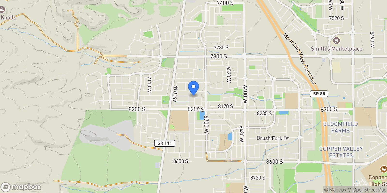 Map showing 6784 W 8070 S, West Jordan, Utah, United States.