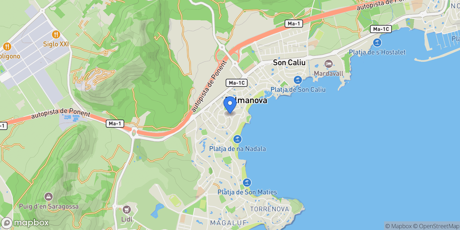 Map showing Palmanova, Mallorca, Palmanova, Calvia, Balearic Islands, Spain.