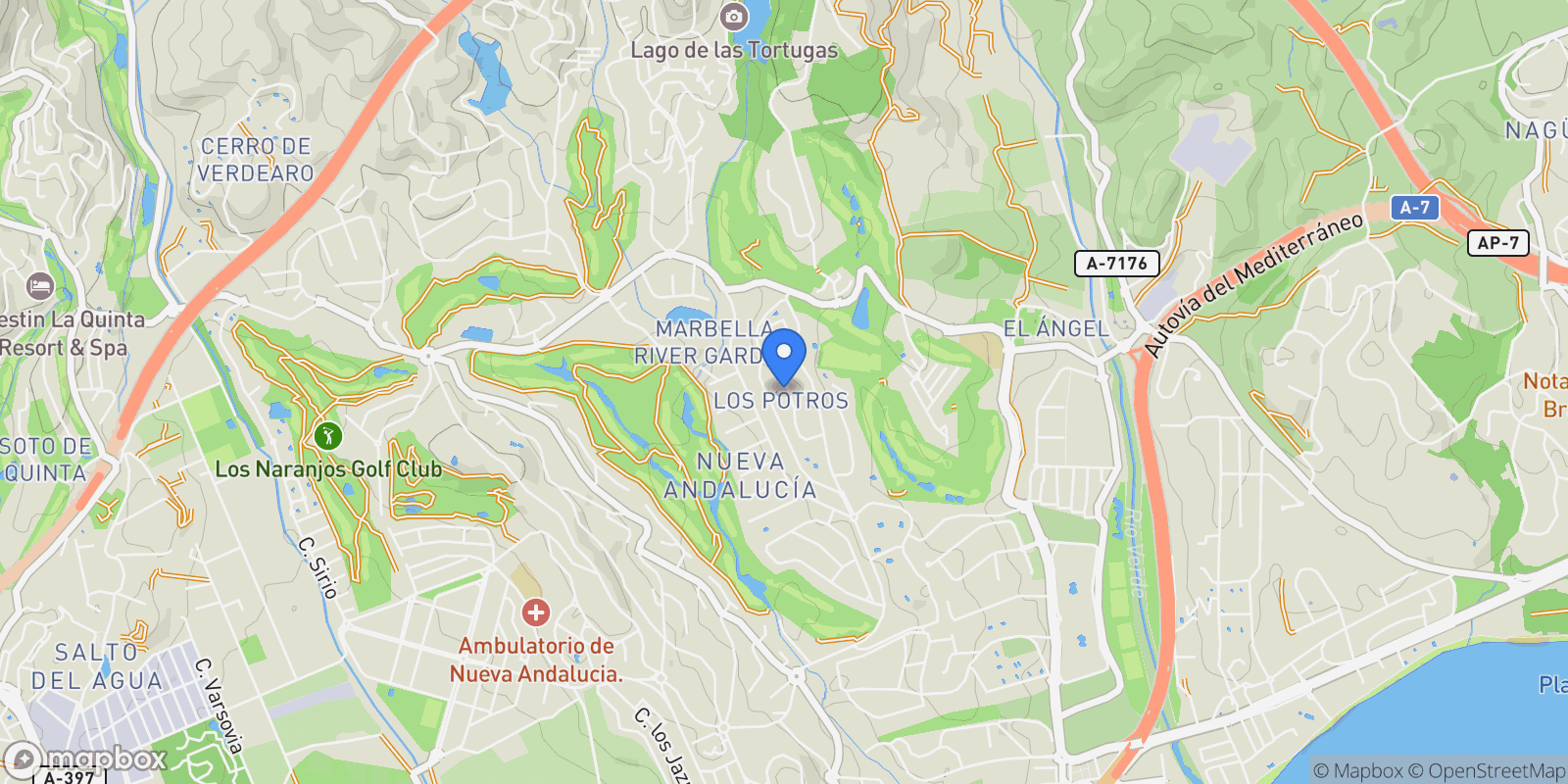 Map showing Marbella, Andalusien, Marbella, Nueva Andalucia, Marbella, Spain.