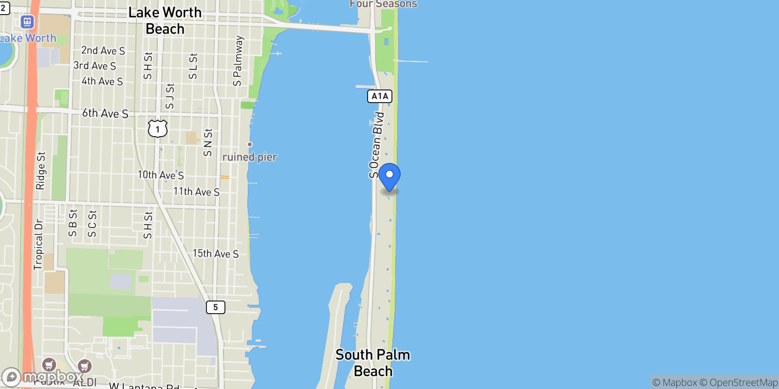 Map showing S Ocean Boulevard, Palm Beach, Florida, United States.