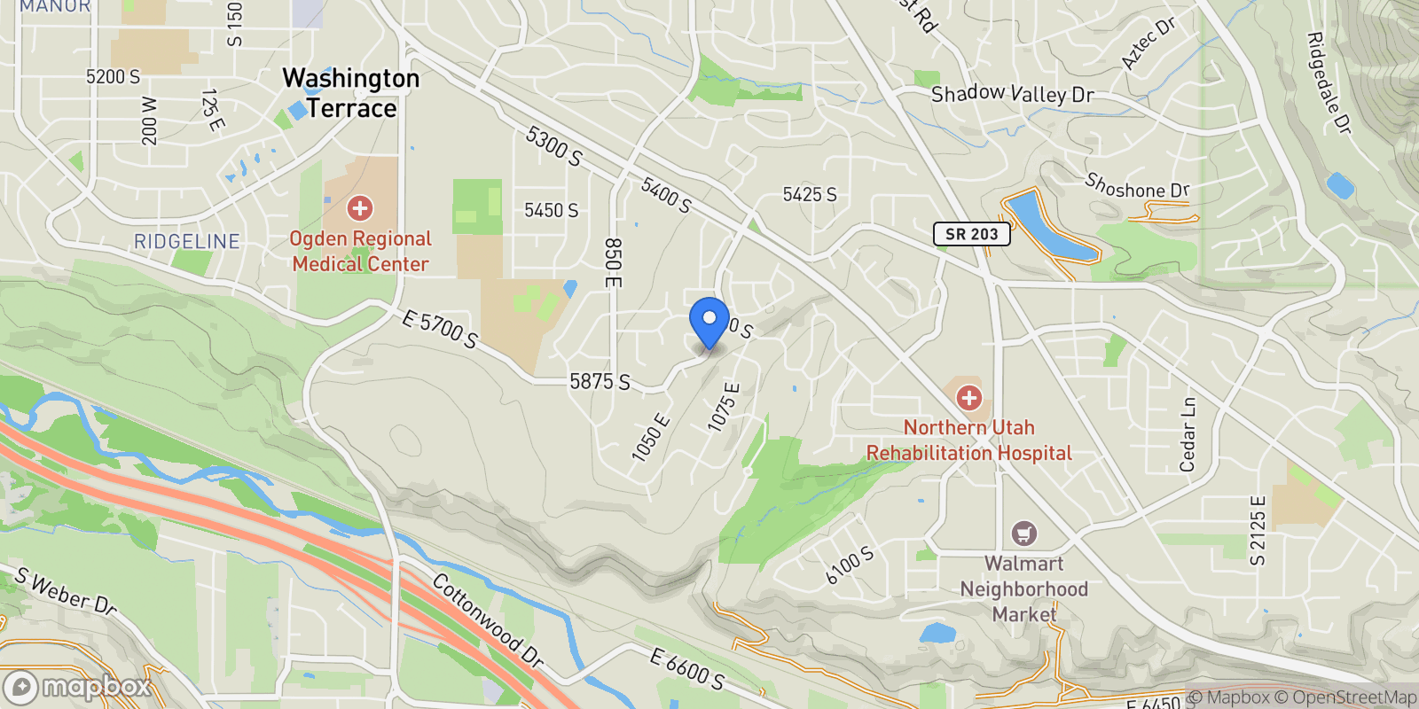 Map showing 5760 S 1050 E, Ogden, Utah, United States.