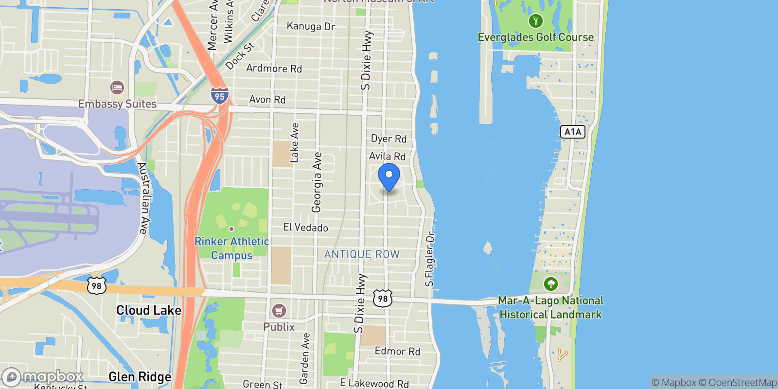 Map showing Rugby Road, West Palm Beach, Florida, United States.
