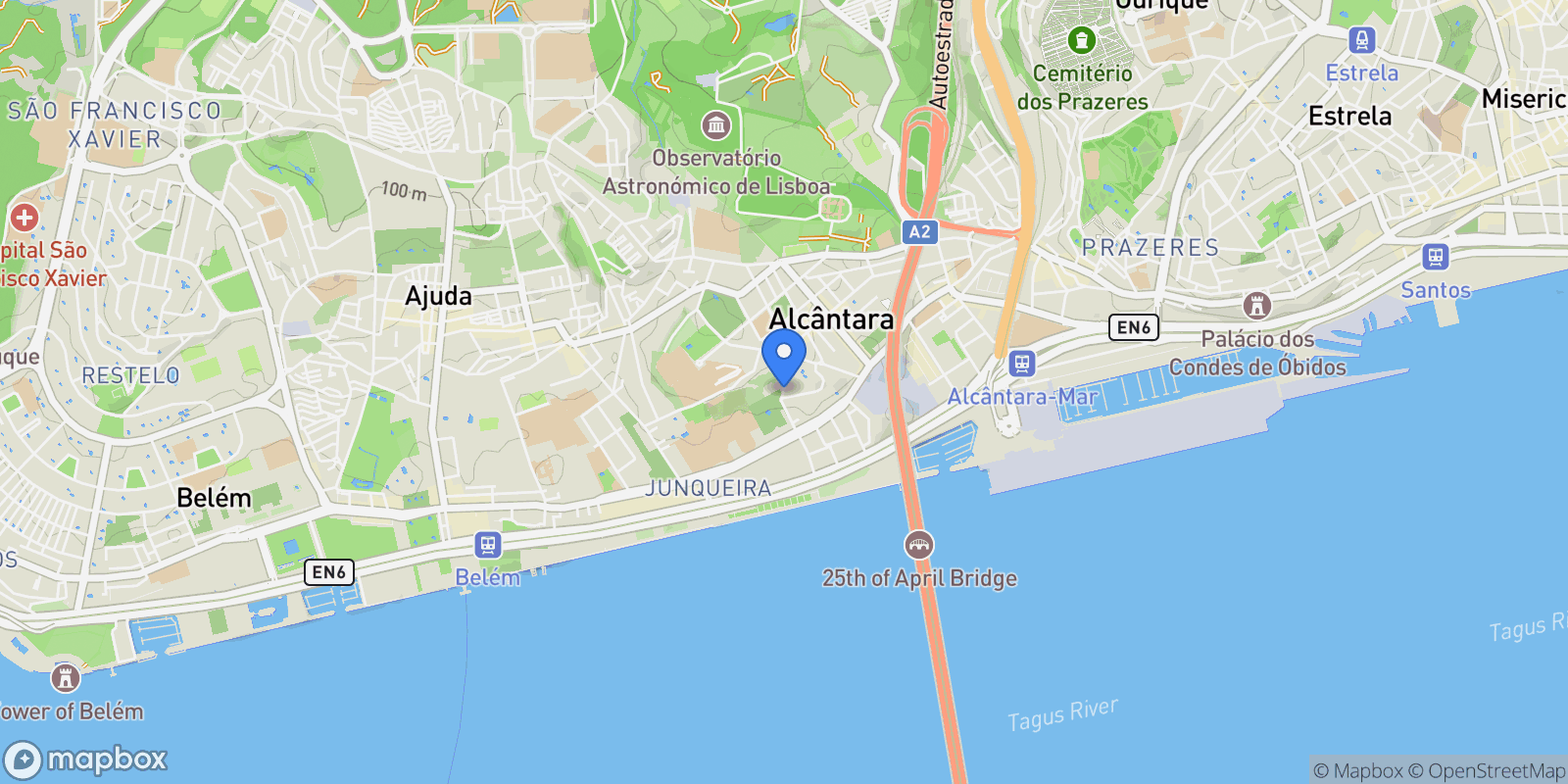 Map showing Travessa Conde da Ribeira, Lisbon, Portugal, Alcantara, Lisbon, Portugal.