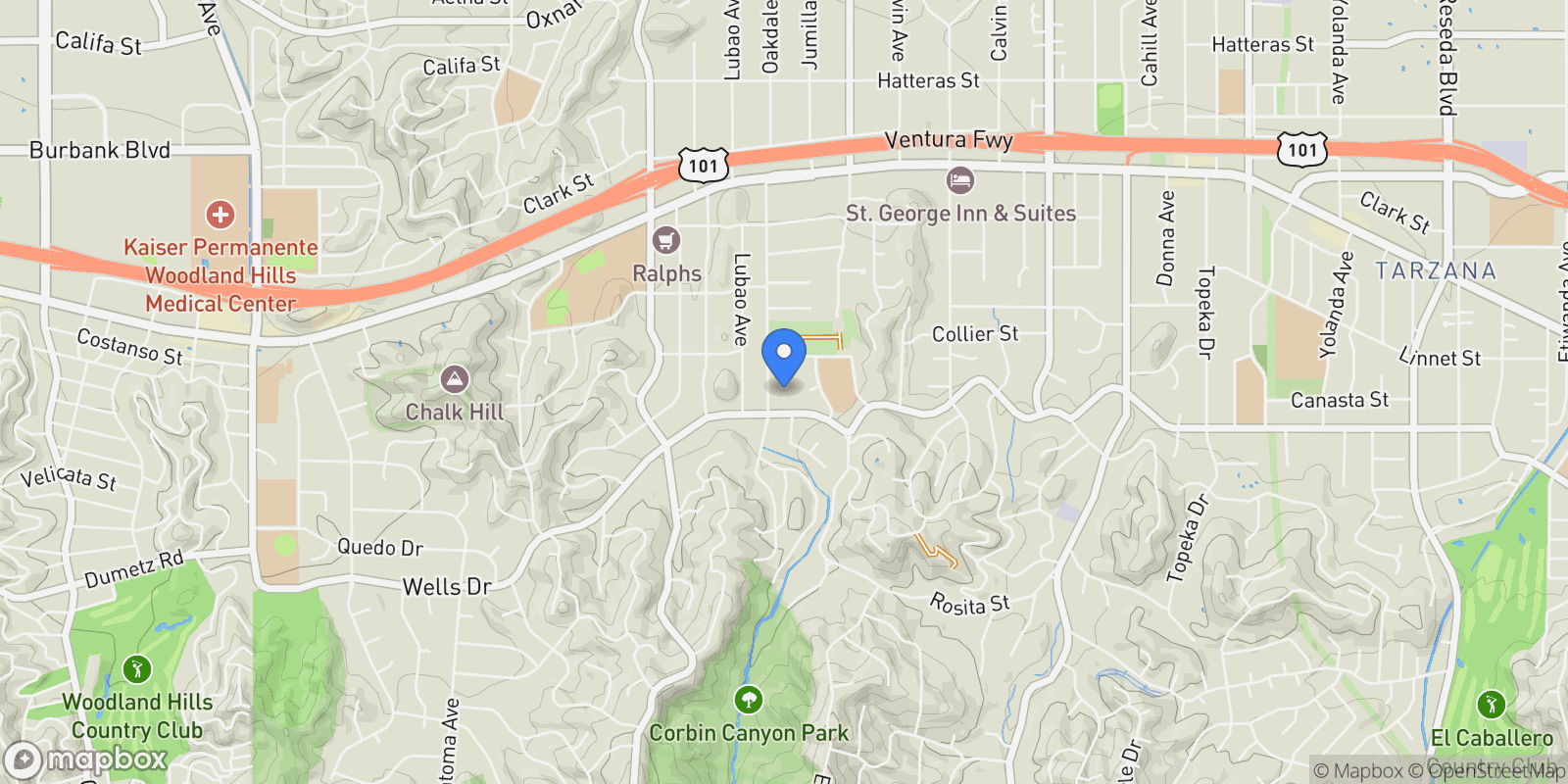 Map showing 5200 Collier Place, Woodland Hills, CA, 91364, USA, Los Angeles, California, United States.