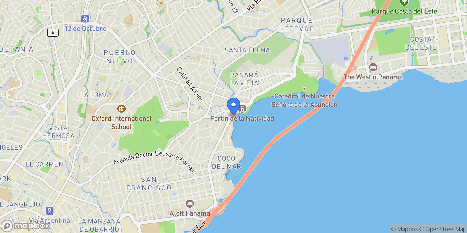 Map showing Panama City, Panama, Panama.