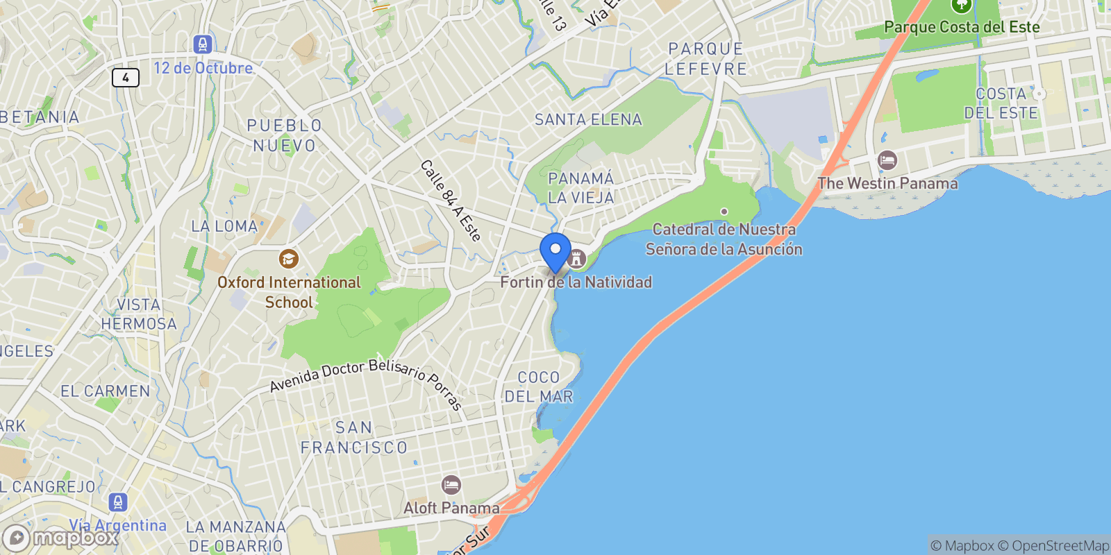 Map showing Panama City, Panama, Panama.