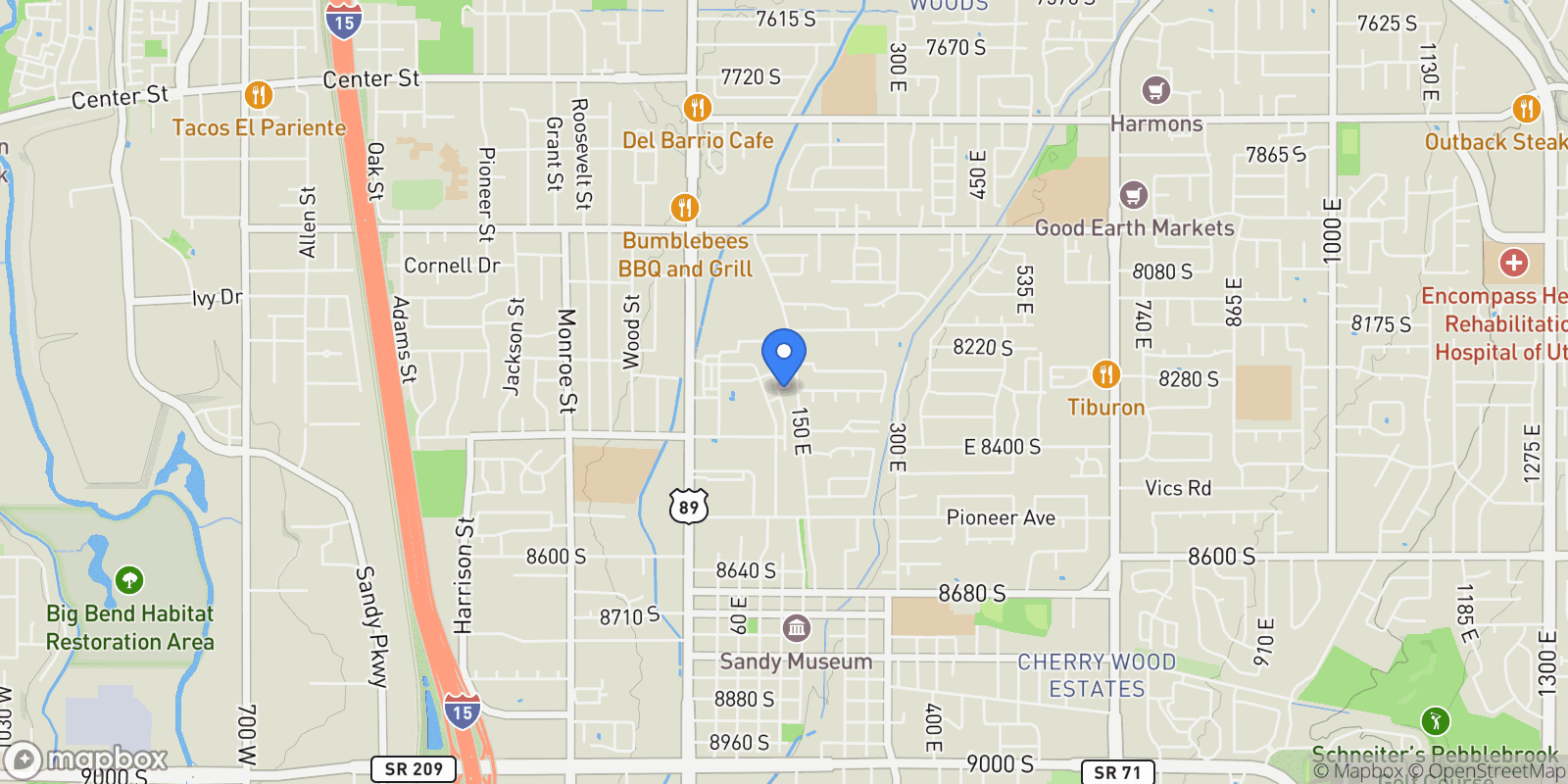 Map showing 132 E CHAMBORD CT E, Sandy, Utah, United States.