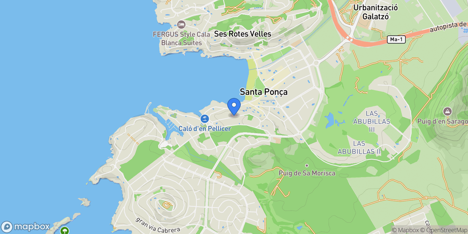 Map showing Santa Ponça, Mallorca, Santa Ponça, Santa Ponsa, Balearic Islands, Spain.