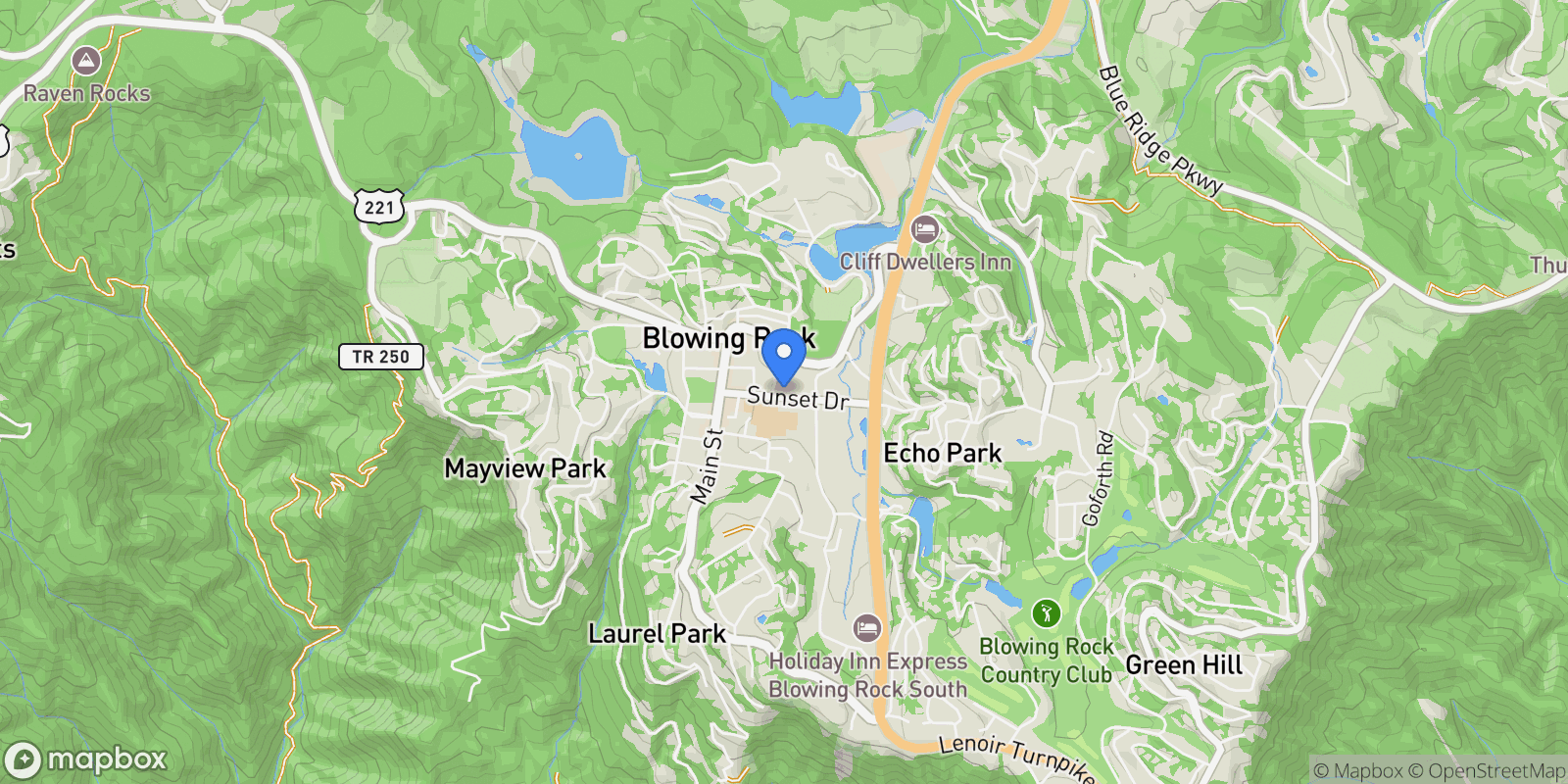 Map showing 257 Sunset Drive, Blowing Rock, NC 28605, Blowing Rock, North Carolina, United States.