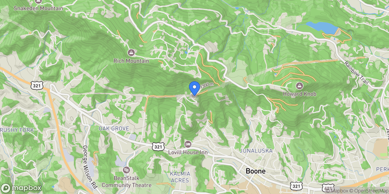 Map showing 1180 Pinnacle Drive, Boone, NC 28607, Boone, North Carolina, United States.