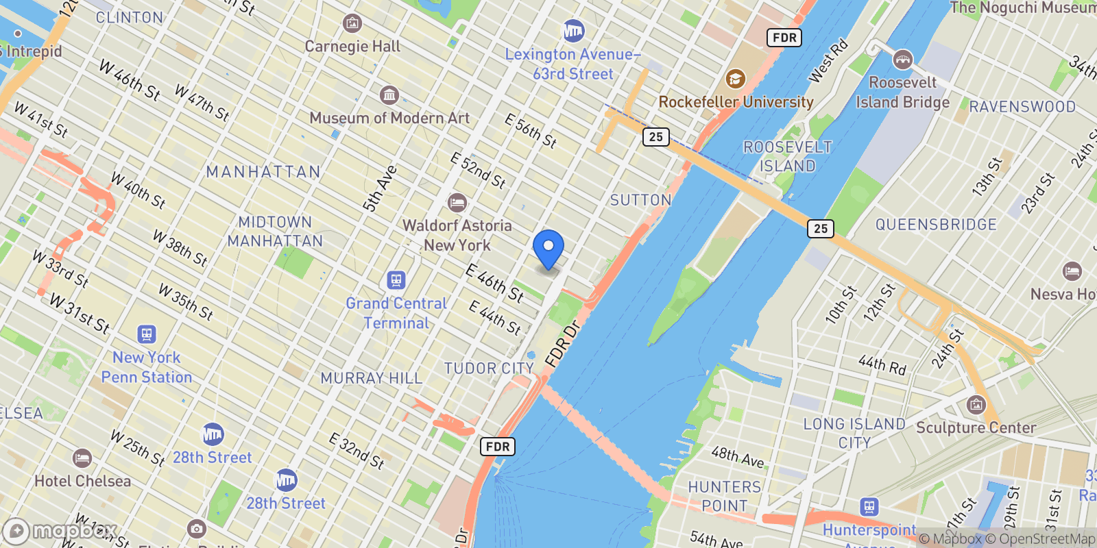 Map showing 100 United Nations Plaza, #39-E, New York, NY, 10017, USA, New York, New York, United States.