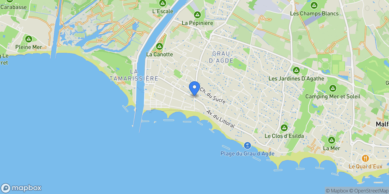 Map showing Le Grau d'Agde, Le Grau d'Agde, Agde, Occitanie, France.