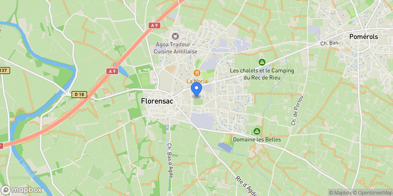 Map showing Florensac, Florensac, Florensac, Occitanie, France.