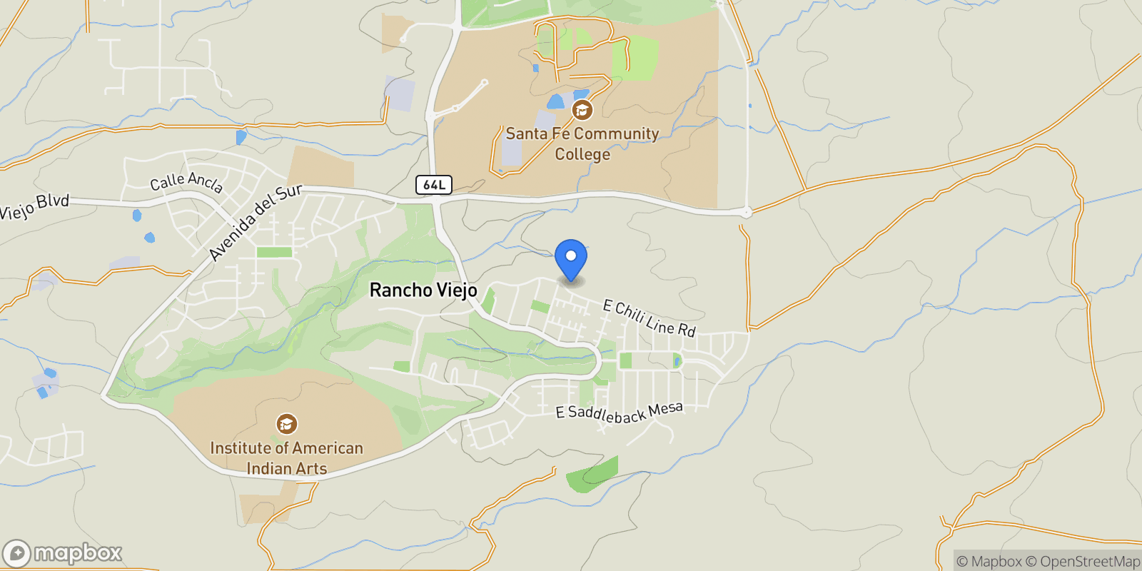 Map showing 97 E Chili Line Road, Santa Fe, NM 87508, Santa Fe, New Mexico, United States.